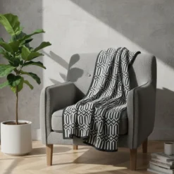 Plaid en coton "Hexa" - Noir