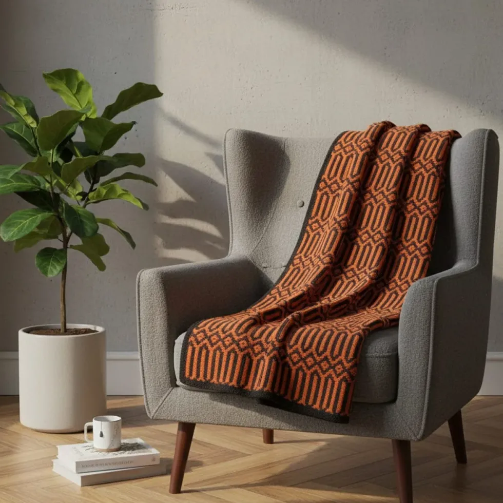 Plaid en coton "Hexa" - Orange
