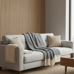 Plaid en coton "Ondas" - Noir