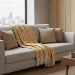 Plaid en coton "Ondas" - Ocre