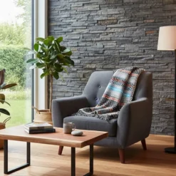 Plaid traditionnel à frange "Manta de Mira de Aire" - Gris moyen