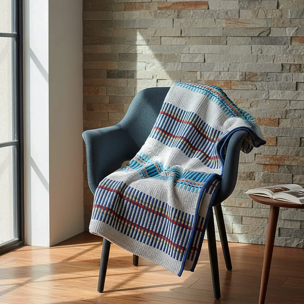Plaid traditionnel à galon "Manta de Mira de Aire" - Turquoise