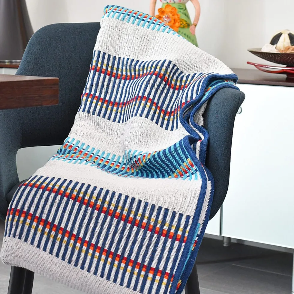 Plaid traditionnel à galon "Manta de Mira de Aire" - Turquoise