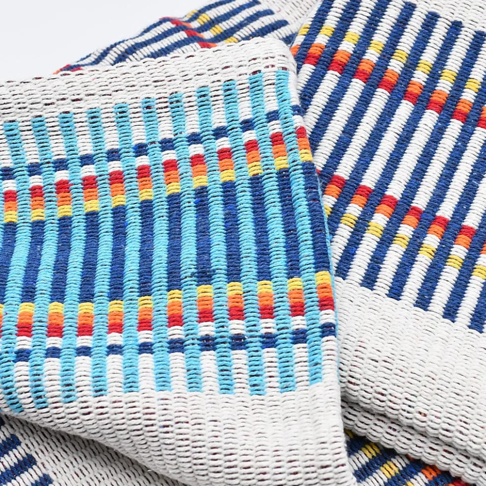 Plaid traditionnel à galon "Manta de Mira de Aire" - Turquoise