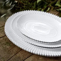 Plat de service ovale en grès "Pearl" - 34cm