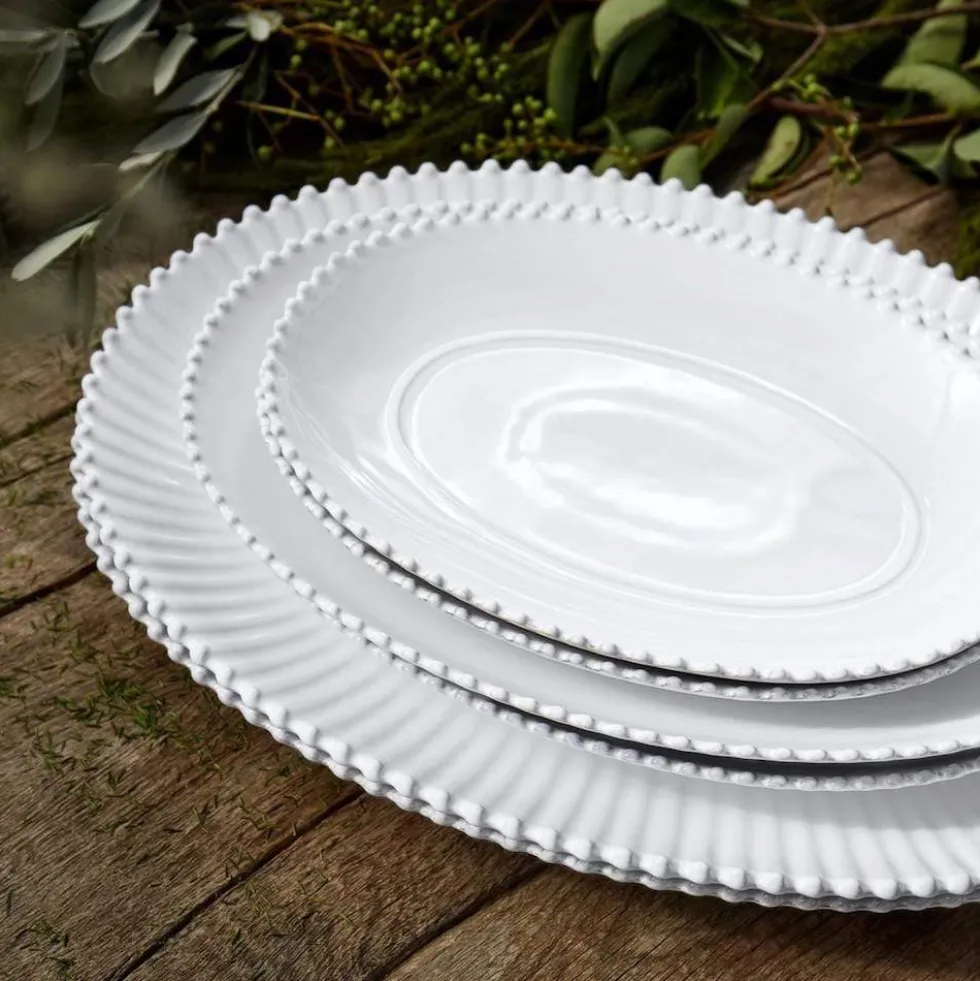 Plat de service ovale en grès "Pearl" - 34cm