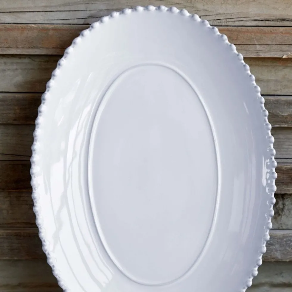 Plat de service ovale en grès "Pearl" - 34cm