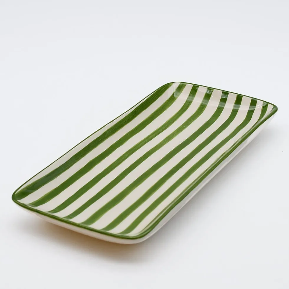 Plat de service rayé "Costa Nova Mar" - Vert
