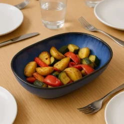Plat ovale en grès "Amazonia" Bleu - 25cm