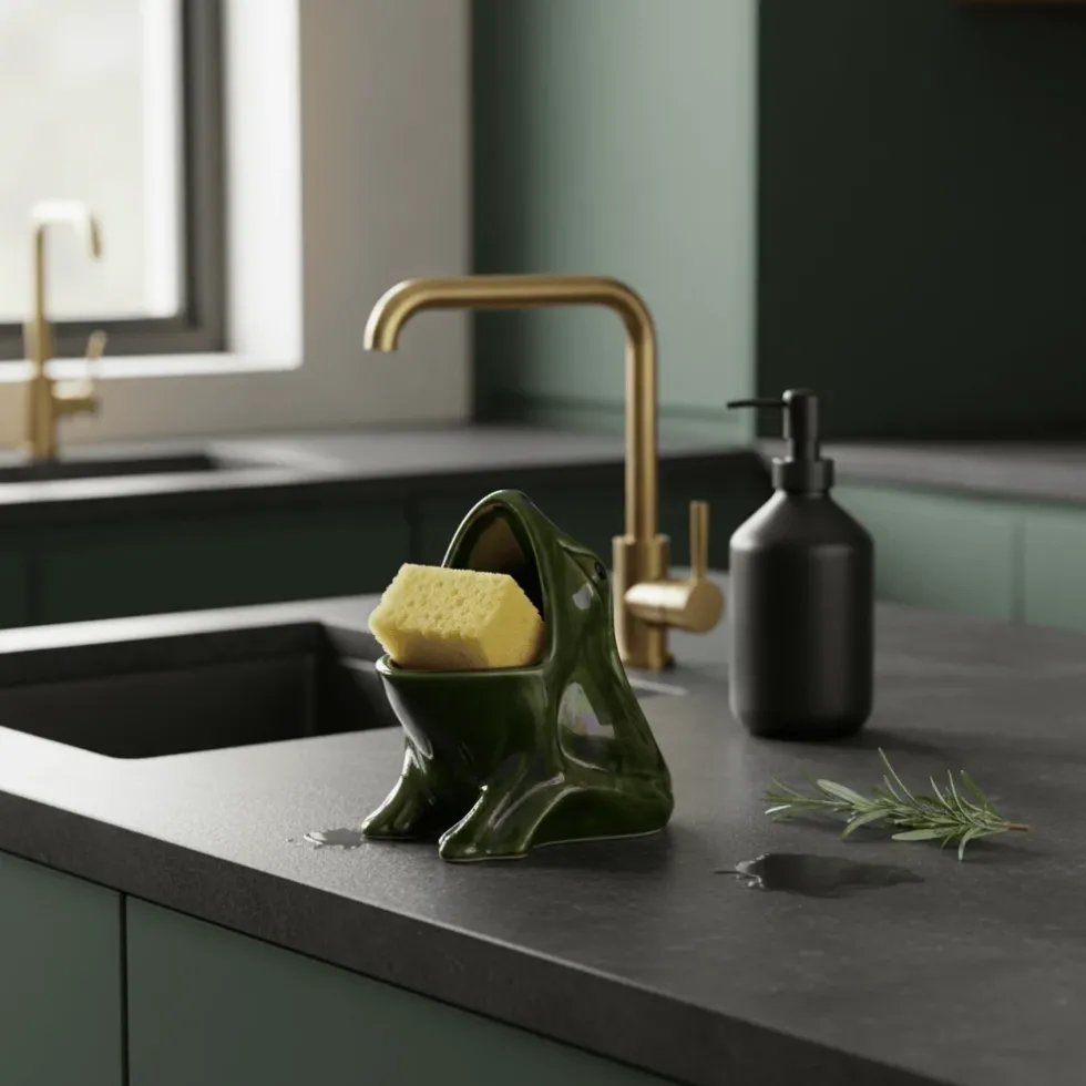 Pot à éponge en céramique en forme de grenouille
