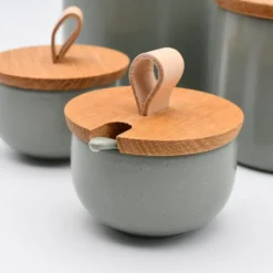 Pot à sucre et cuillère en grès 