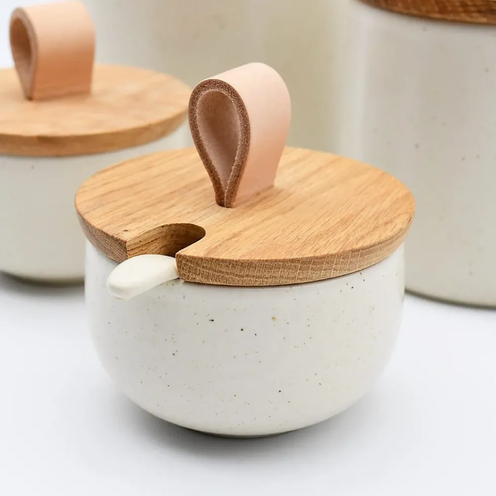 Pot à sucre et cuillère en grès "Pacifica“ - Beige