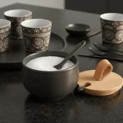 Pot à sucre et cuillère en grès