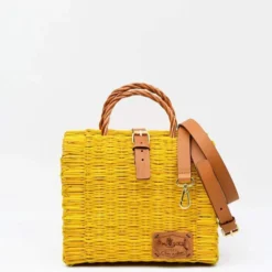 Sac cabas en jonc 22cm - Jaune