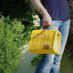 Sac cabas en jonc 26cm - Jaune & Blanc