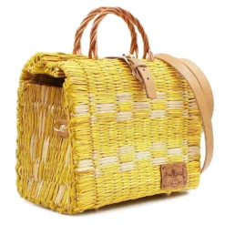 Sac cabas en jonc 26cm - Jaune & Blanc