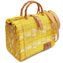 Sac cabas en jonc 26cm - Jaune & Blanc
