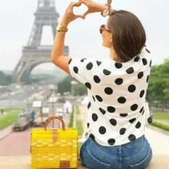 Sac cabas en jonc 26cm - Jaune & Blanc