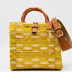 Sac cabas en jonc 26cm - Jaune & naturel