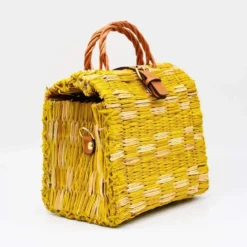 Sac cabas en jonc 26cm - Jaune & naturel