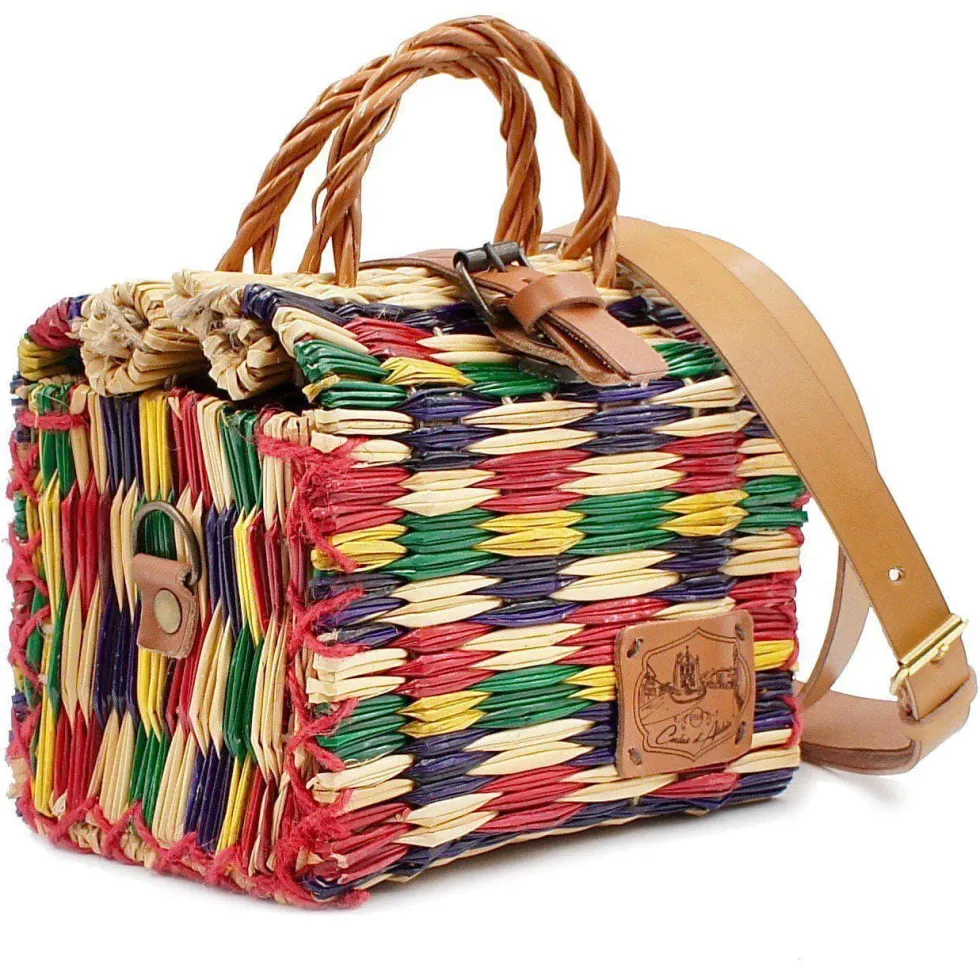 Sac cabas en jonc 18cm - Multicolore