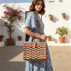 Sac cabas en jonc 30cm - Multicolore