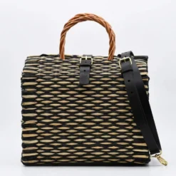 Sac cabas en jonc 26cm - Noir