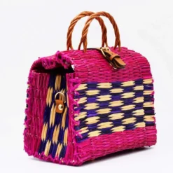 Sac cabas en jonc 22cm - Rose & Mauve