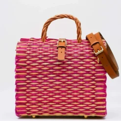 Sac cabas en jonc 26cm - Rose & Naturel