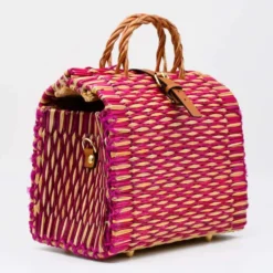 Sac cabas en jonc 26cm - Rose & Naturel
