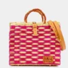 Sac cabas en jonc 30cm - Rose & naturel