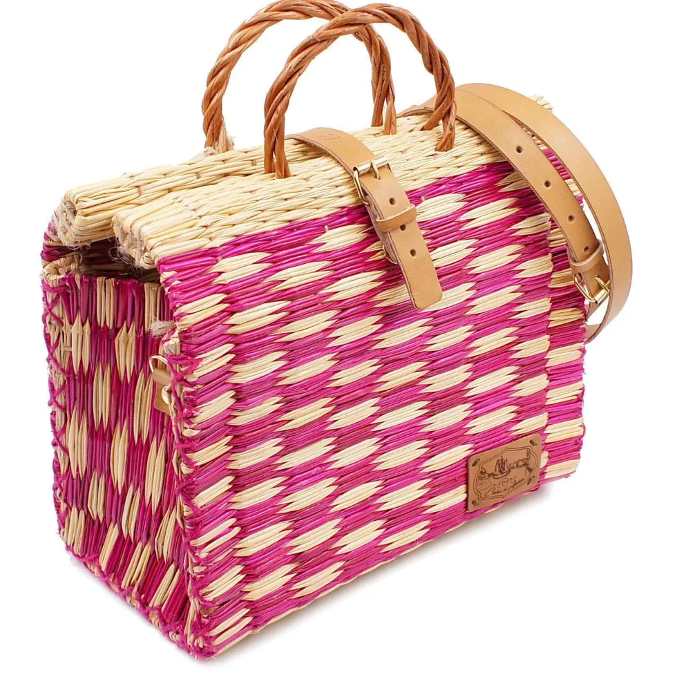 Sac cabas en jonc 30cm - Rose & naturel