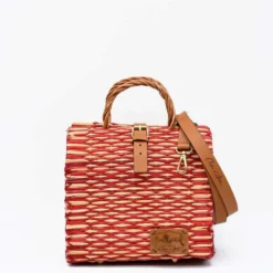 Sac cabas en jonc 22cm - Rouge
