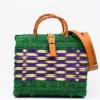 Sac cabas en jonc 26cm - Vert & violet