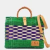 Sac cabas en jonc 30cm - Vert & violet