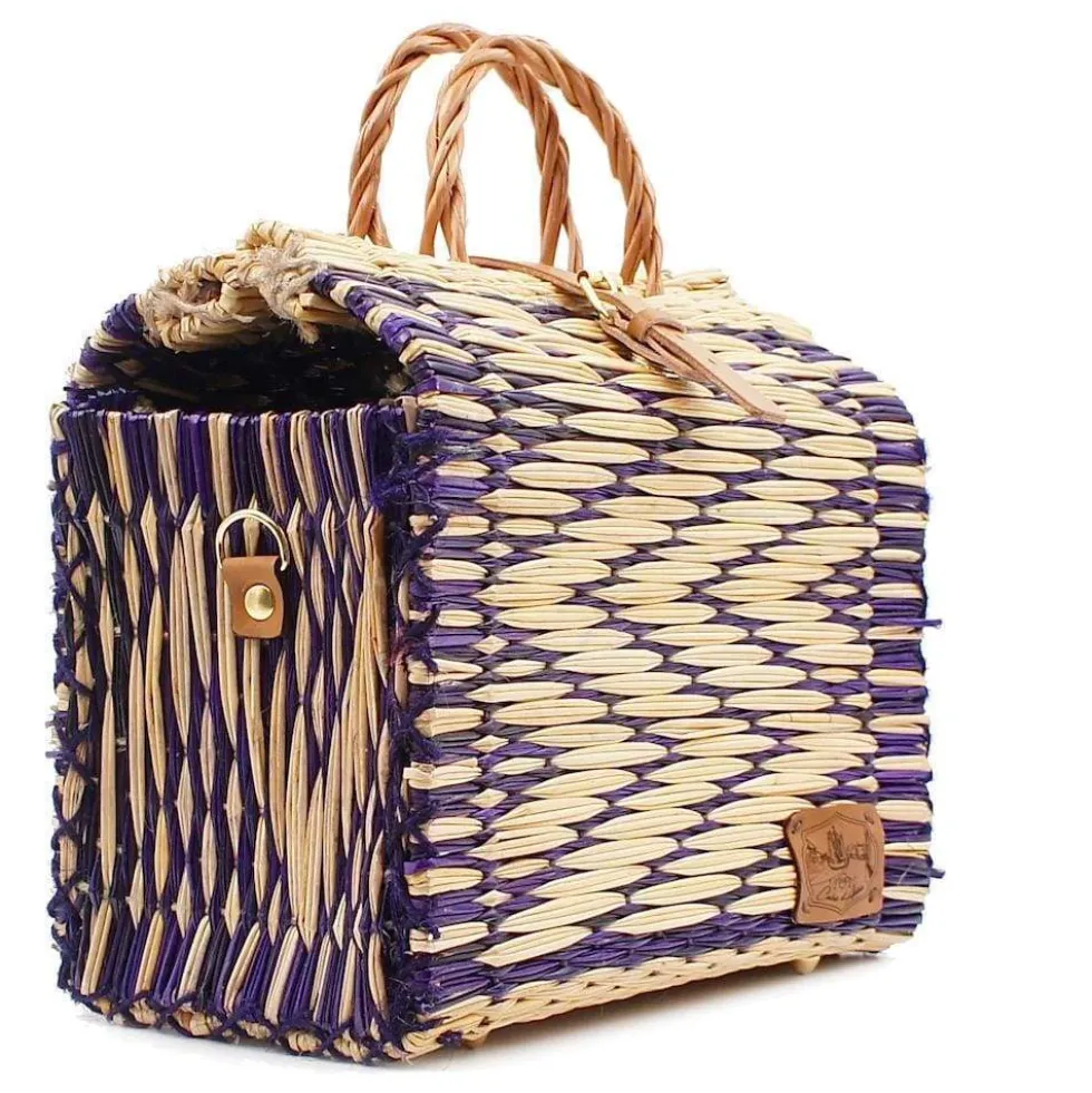 Sac cabas en jonc 30cm - Violet & naturel