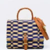 Sac cartable en jonc 25cm - Bleu & naturel