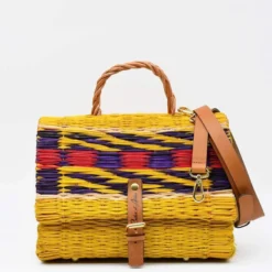 Sac cartable en jonc 25cm - Jaune & multicolore