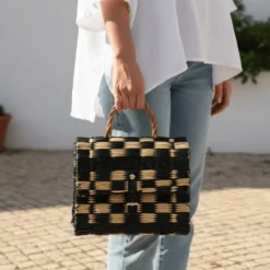Sac cartable en jonc 25cm - Noir
