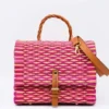 Sac cartable en jonc 25cm - Rose & naturel