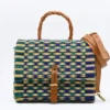 Sac cartable en jonc 25cm - Vert & Bleu