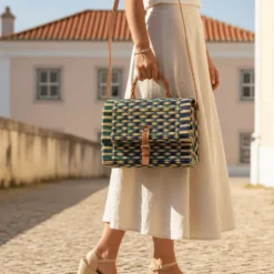 Sac cartable en jonc 25cm - Vert & Bleu