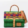 Sac cartable en jonc 25cm - Vert & multicolore