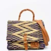 Sac cartable en jonc 25cm - Violet & naturel