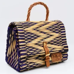 Sac cartable en jonc 25cm - Violet & naturel