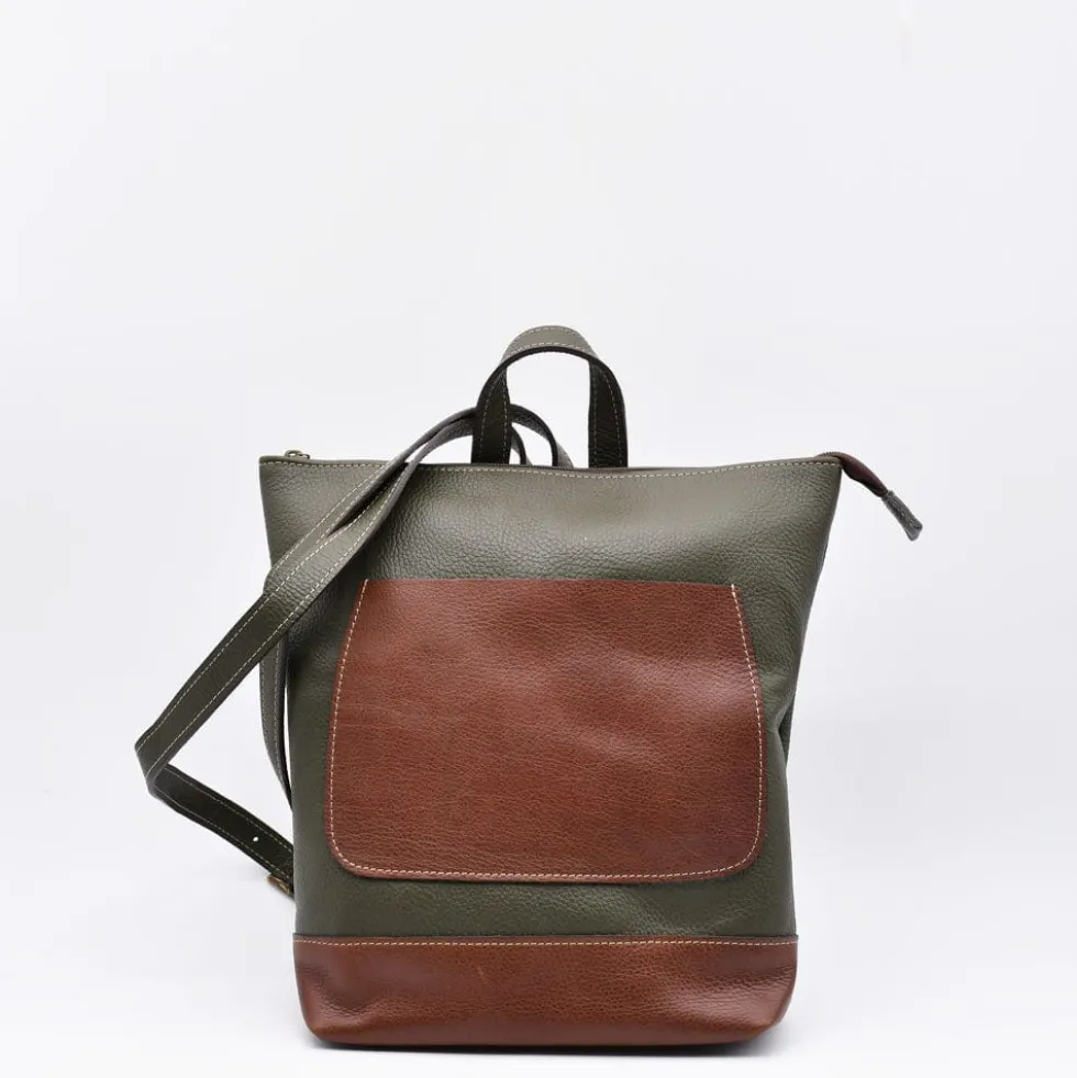 Sac à dos en cuir - Vert olive