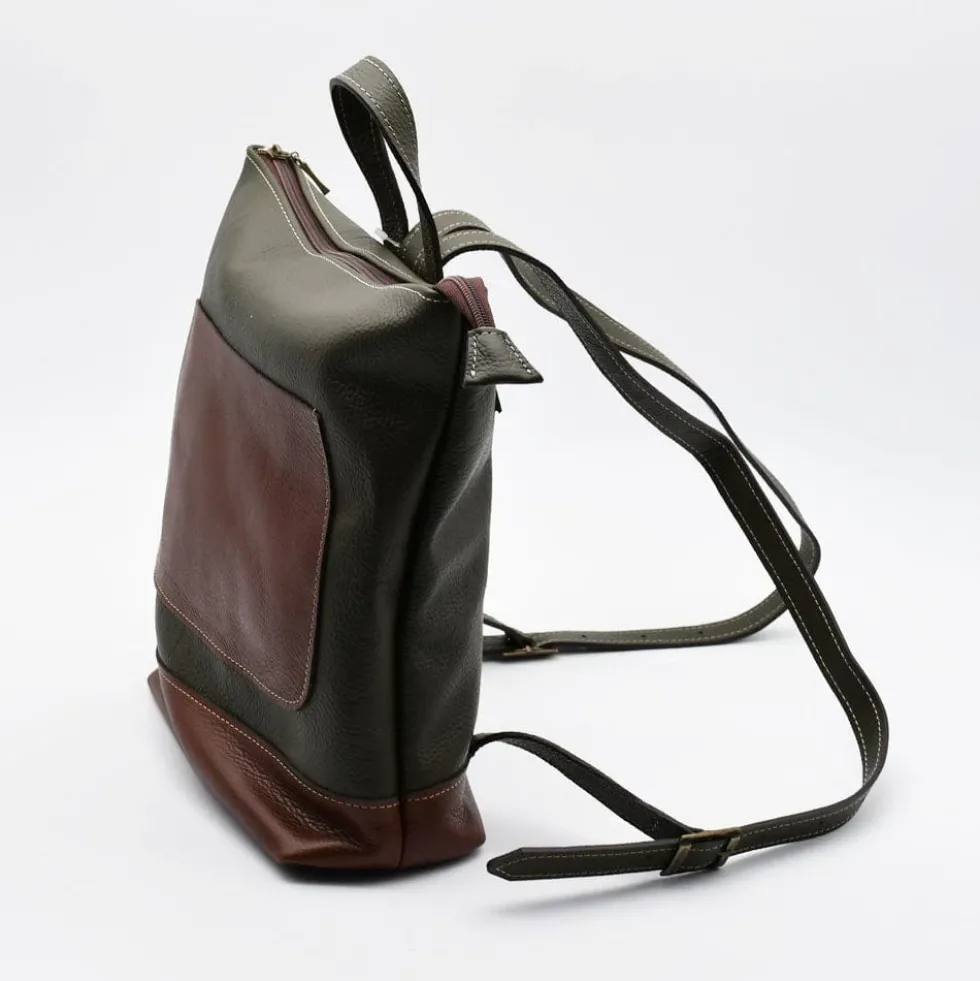 Sac à dos en cuir - Vert olive
