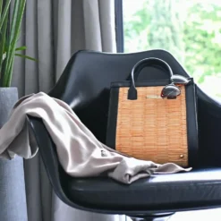 Sac en cuir et jonc 26cm - Naturel
