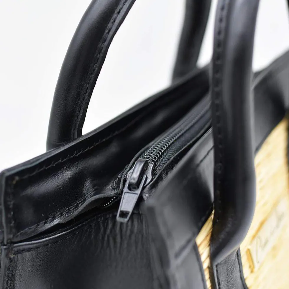 Sac en cuir et jonc 26cm - Naturel