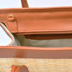 Sac en cuir et jonc 26cm - Naturel